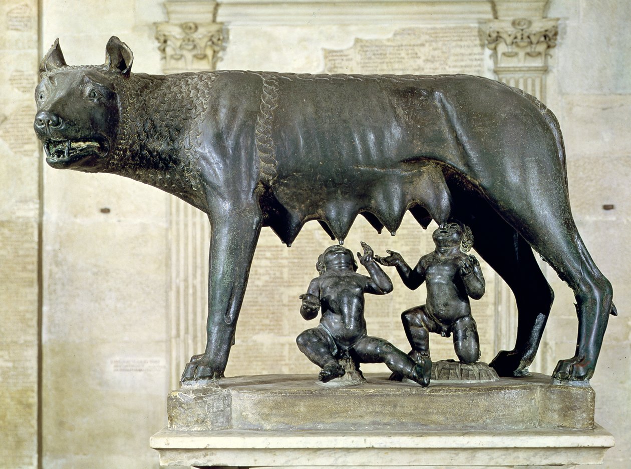 Antonio Pollaiuolo (1433-98) c.1484-96 (bronz) tarafından Romulus ve Remus figürlü Capitoline She-Wolf by Etruscan