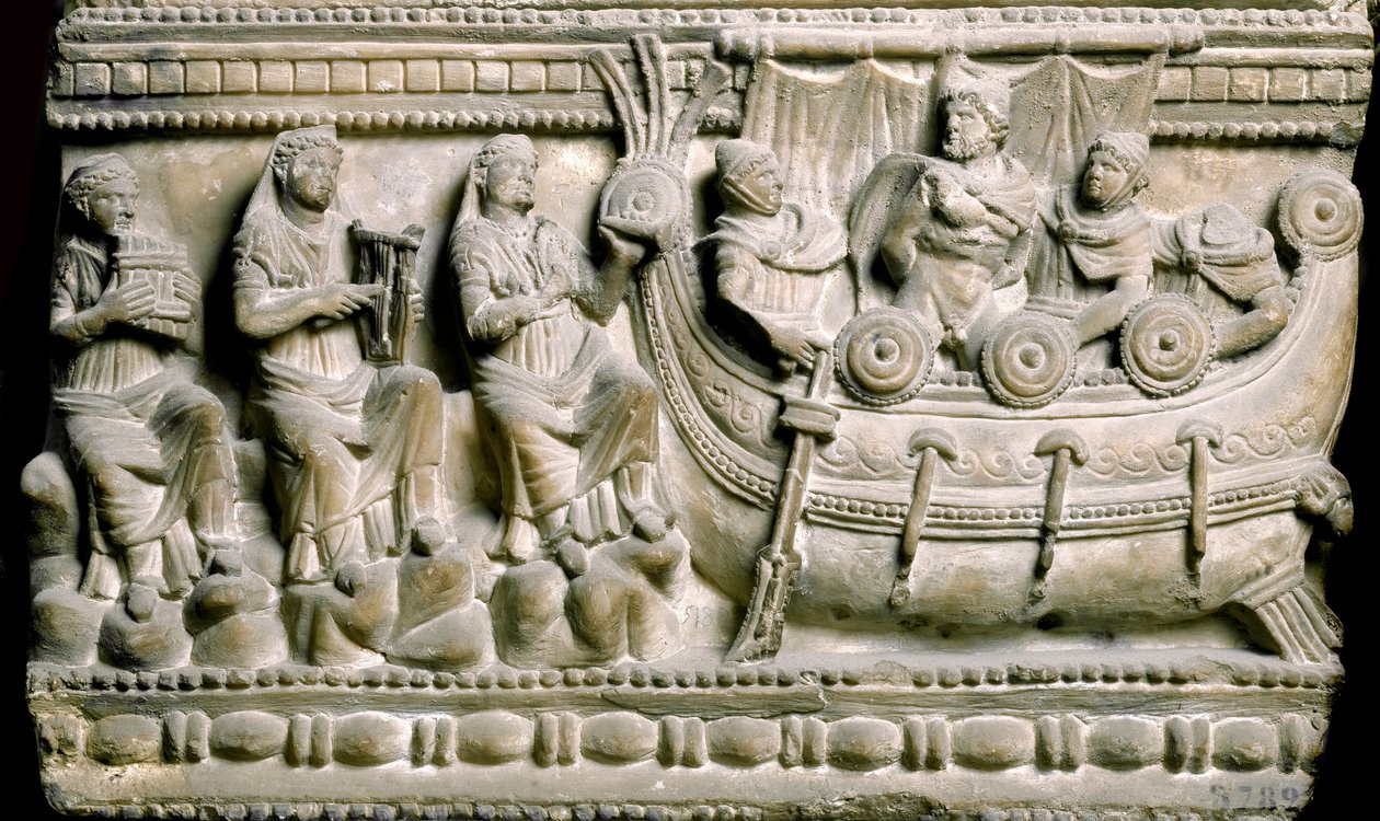 Etrüsk sanatı: “” Ulysses, gemisinin paspasına bağlı, sirenlerin şarkı söylemesine direniyor”” Volterra
