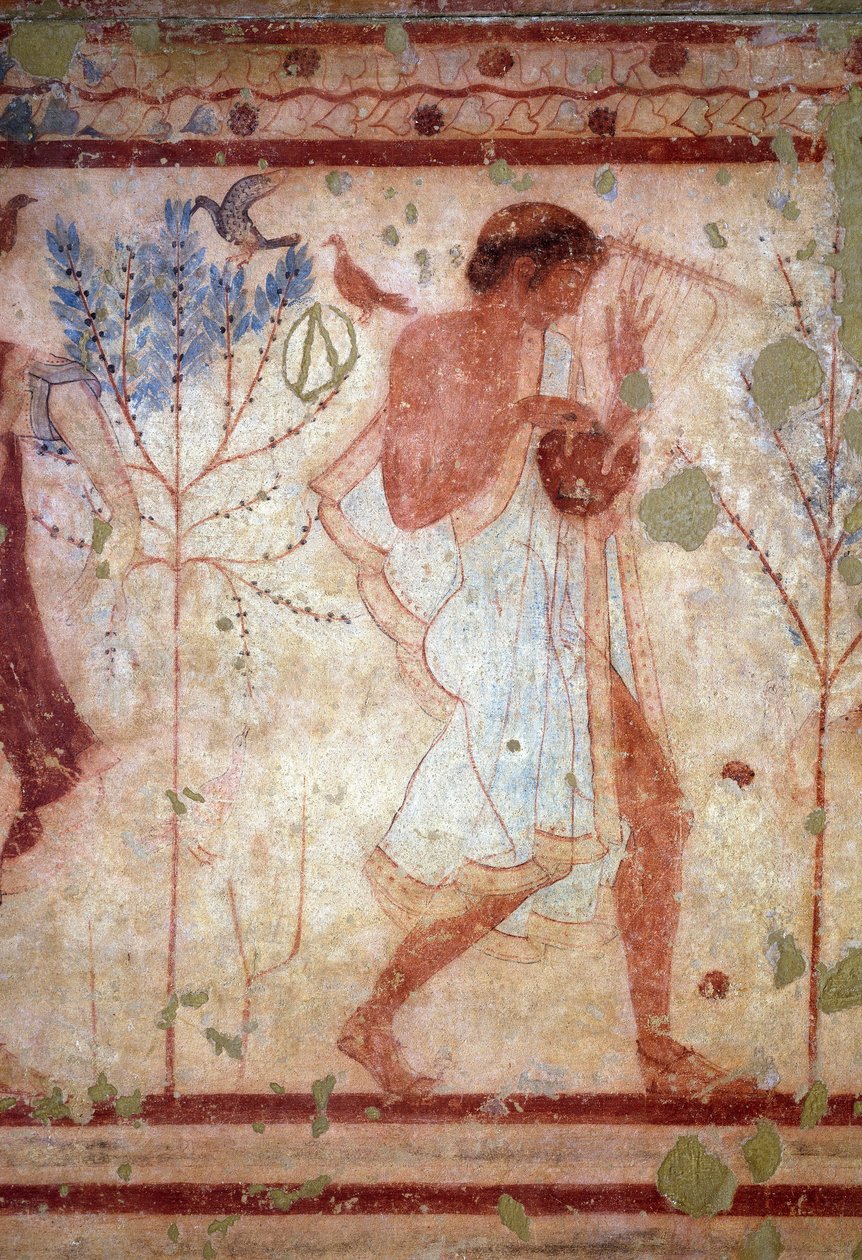 Etrüsk sanatı: ziyafet sahnelerini betimleyen freskler, bir lir çalanını betimleyen detay. Triclinium