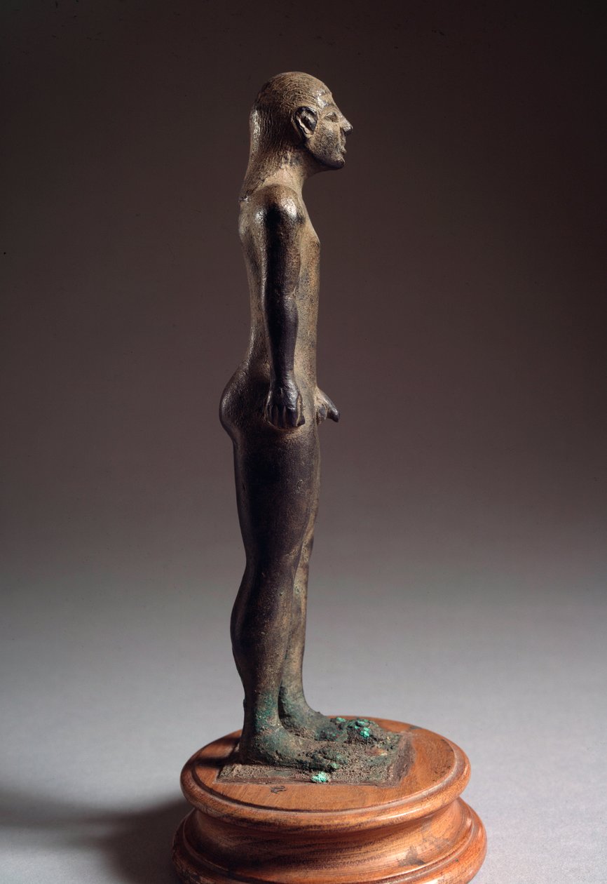 Etrüsk uygarlığı: “” kouros”” bronz heykel, Talamone, İtalya, MÖ 540-530, Dim 21 cm by Etruscan