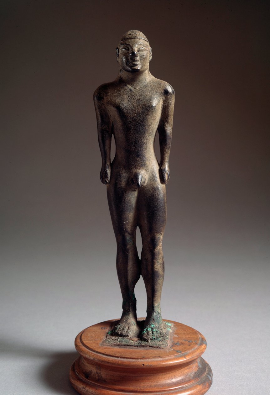 Etrüsk uygarlığı: “” kouros”” bronz heykel, Talamone, İtalya, MÖ 540-530 Dim 21 cm by Etruscan
