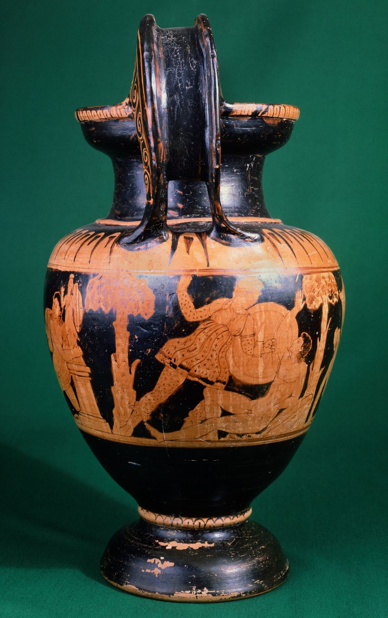 Mainz Ressamı tarafından bir savaşçı ile bir Amazon arasındaki mücadeleyi betimleyen volüt krater. Kırmızı figürlü çömlek. Etrüsk Uygarlığı, MÖ 4. yy. by Etruscan