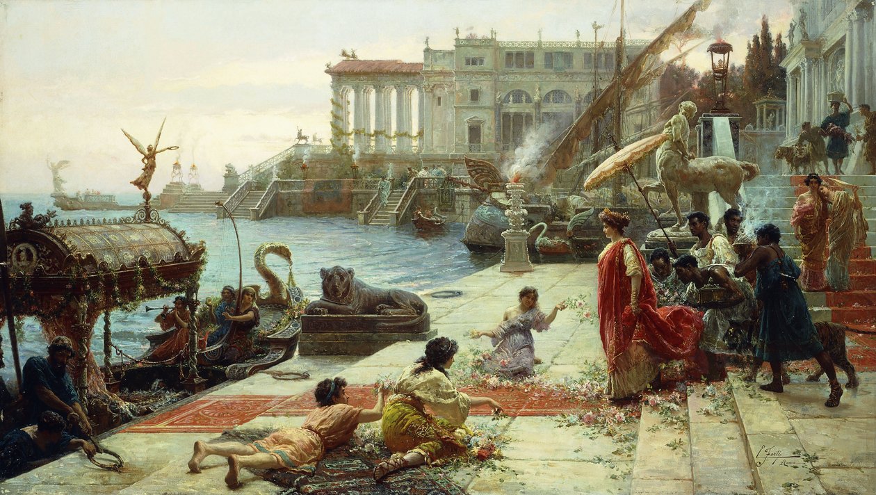 Bir Roma Kraliçesinin Gemiye Binişi (tuval üzerine yağlı boya) by Ettore Forti