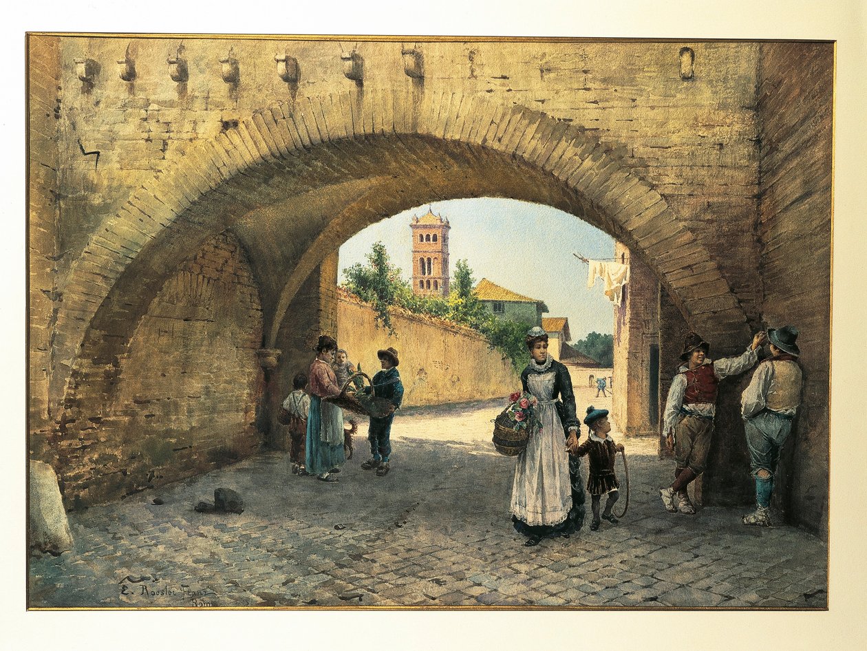 İtalya, Roma, Tolomei Kemeri, Ettore Roesler Franz, suluboya by Ettore Roesler Franz