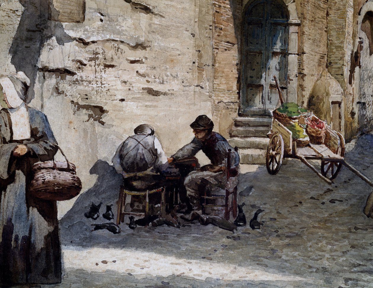 Ettore Roesler Franz (1845-1907), Vanished Rome serisinden suluboya, Ayrıntı, İtalya tarafından Lungaretta