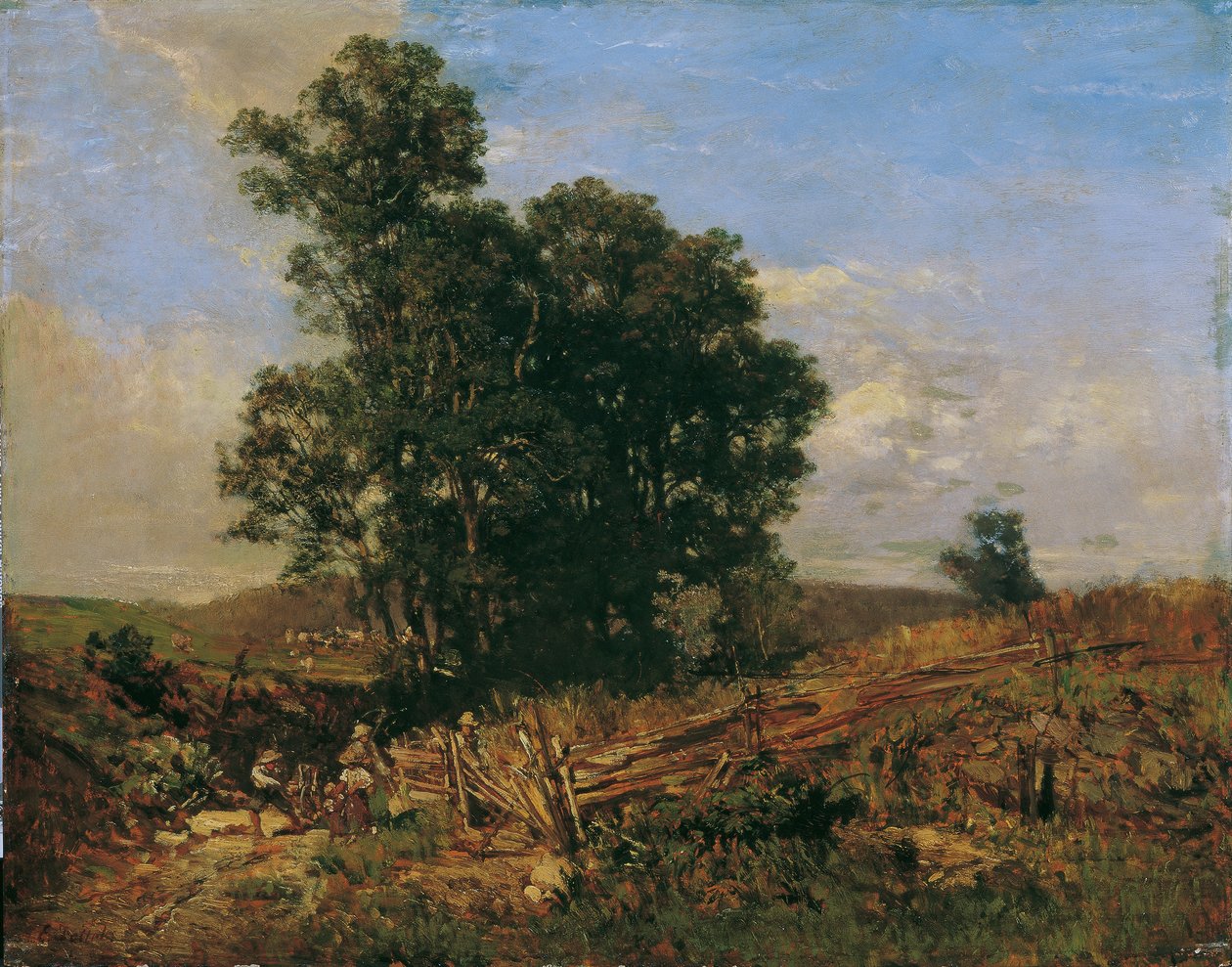 Toprak yolda bir grup ağaç by Eugen Jettel