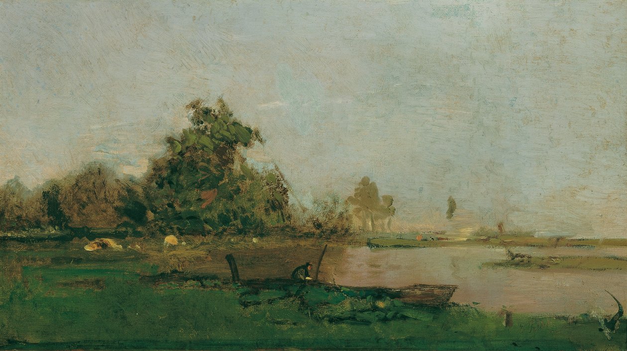 Bir tekne ile nehir manzarası by Eugen Jettel