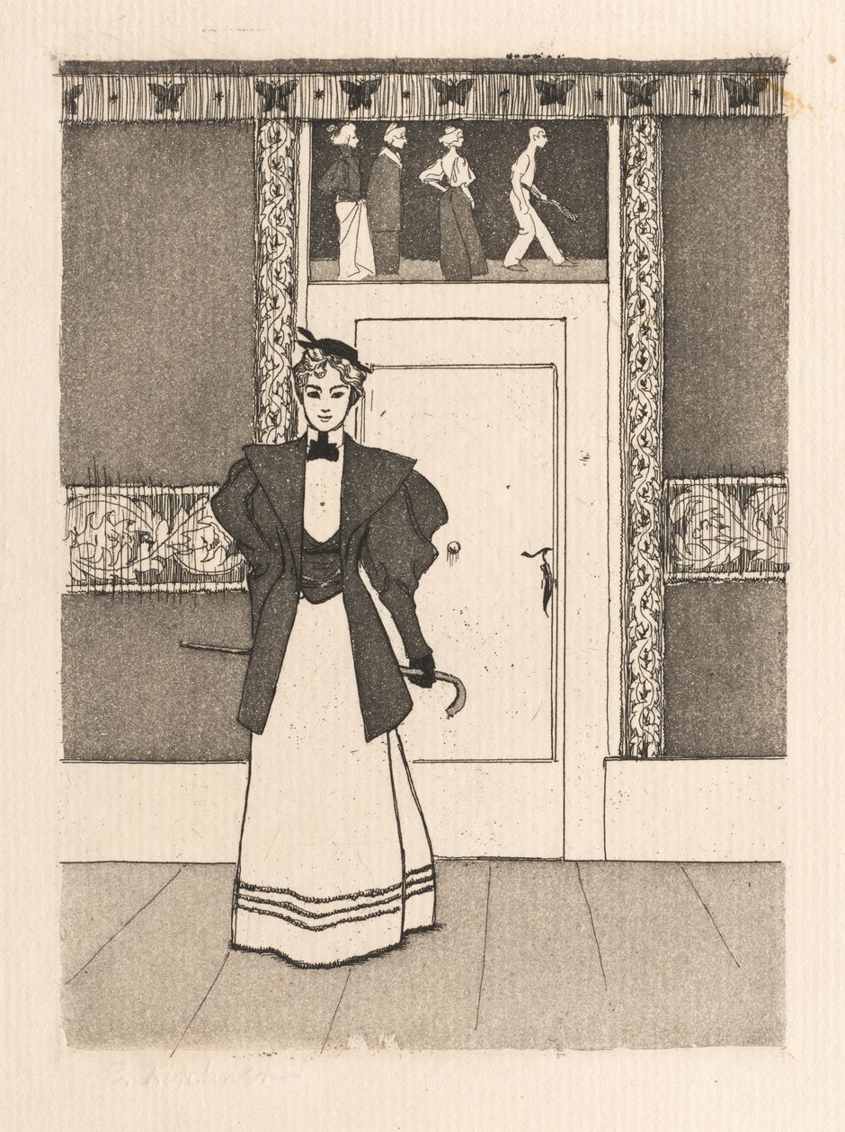 Yürüyen Kostümlü Genç Kadınla İç Mekan, 1895. by Eugen Kirchner