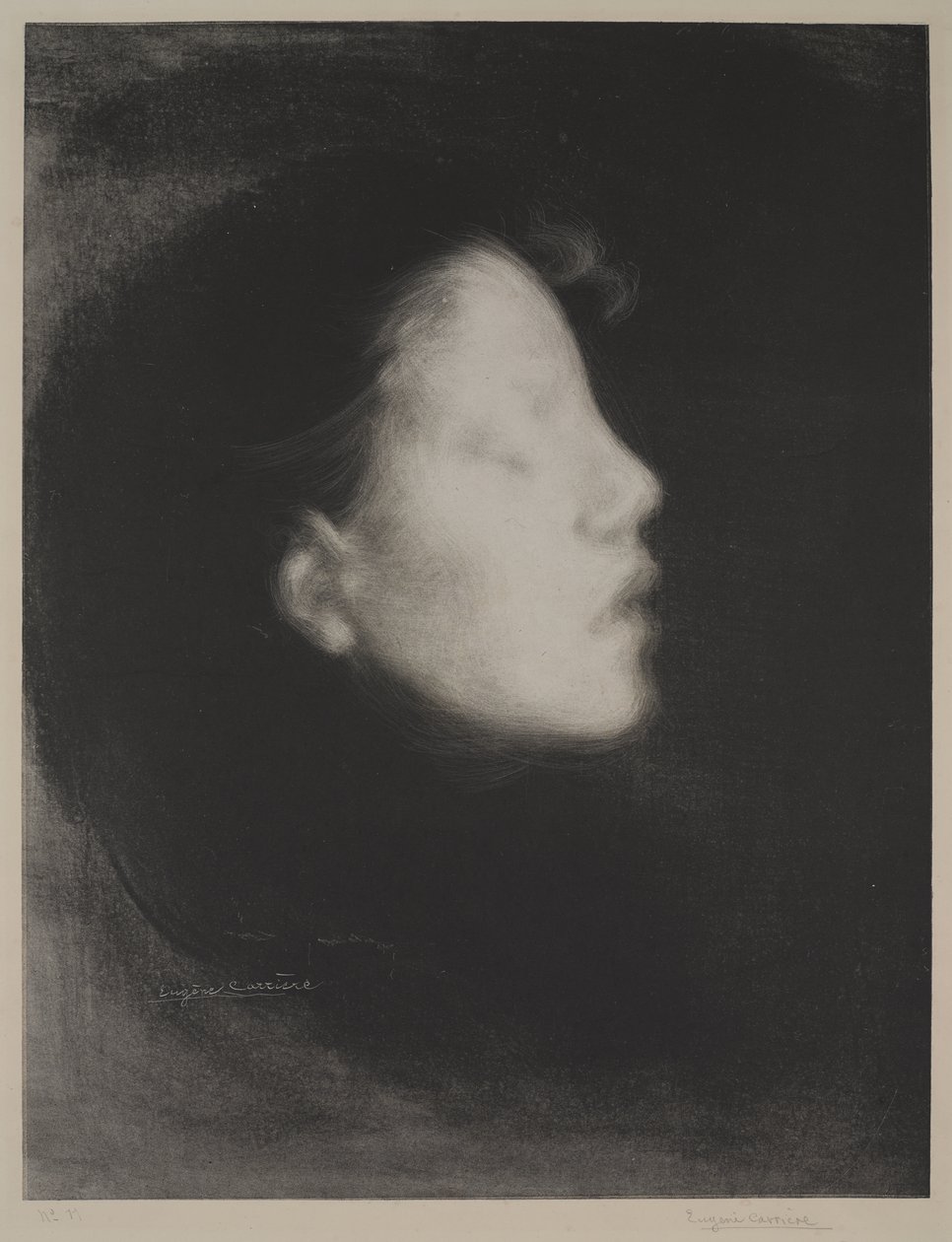 Nelly Carriere (Tete de femme), 1895 (dokuma kağıt üzerine litografi) by Eugène Carrière