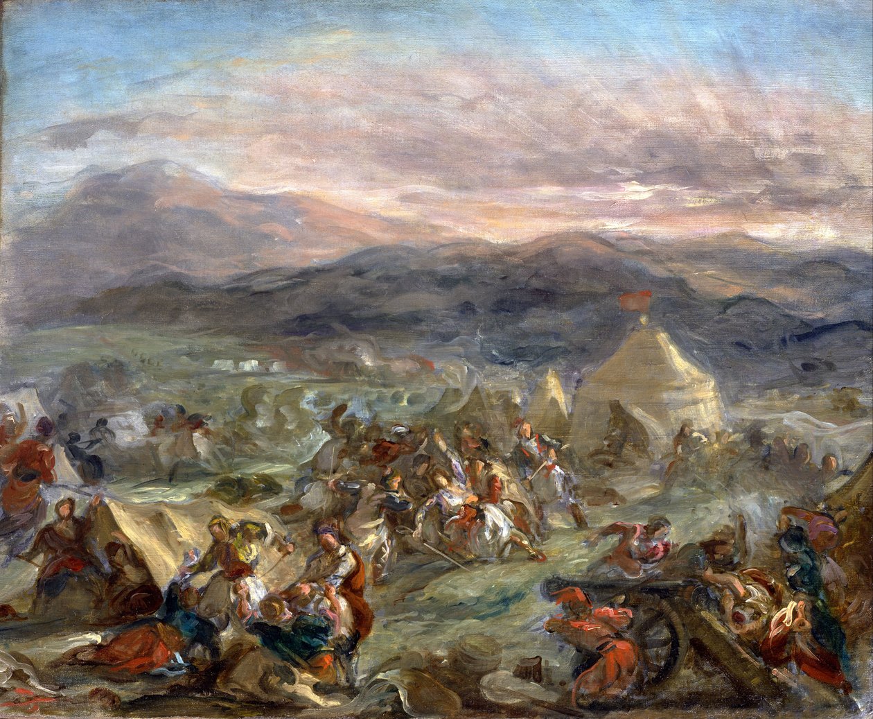 Botzaris Türk Kampını Şaşırttı ve Ölümcül Yaralı Düştü by Ferdinand Victor Eugene Delacroix