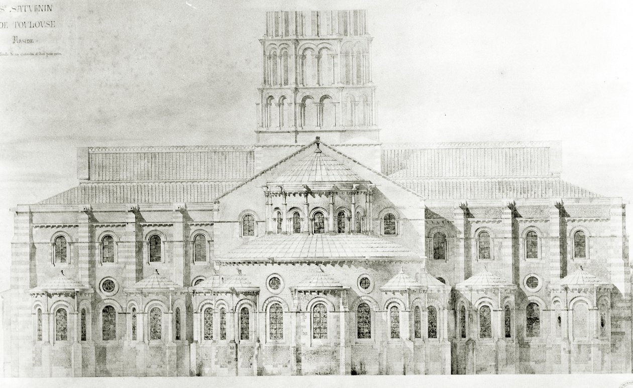 Aziz Sernin Bazilikası, Toulouse (kağıt üzerinde kalem ve tuvalet) by Eugene Emmanuel Viollet le Duc