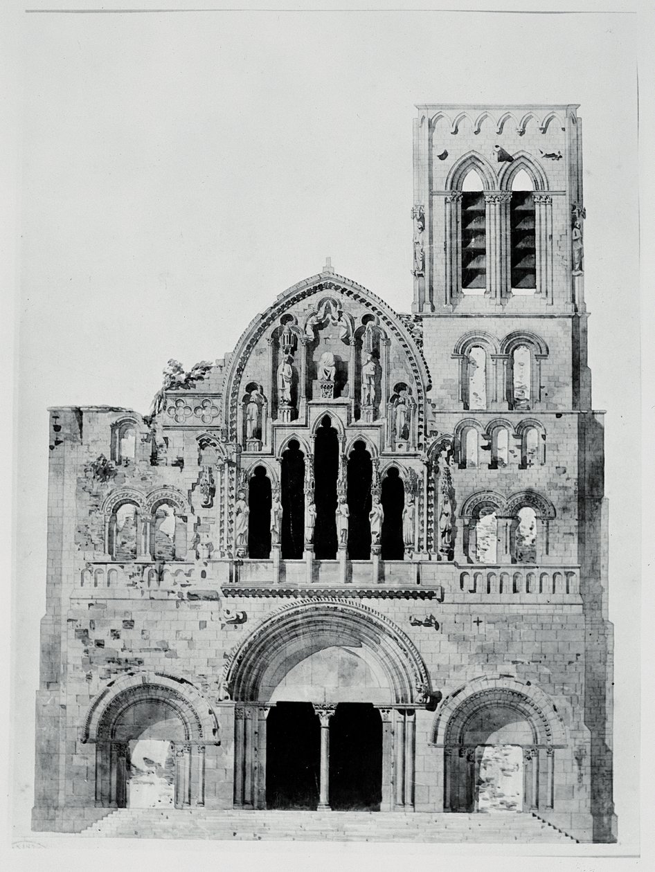 La Madeleine de Vezelay Cephesi (kağıt üzerine kalem ve mürekkep ve wc) by Eugene Emmanuel Viollet le Duc
