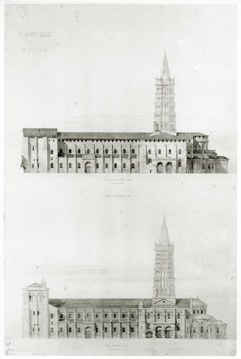Aziz Sernin Bazilikası, Toulouse (kağıt üzerinde kalem ve tuvalet) by Eugene Emmanuel Viollet le Duc