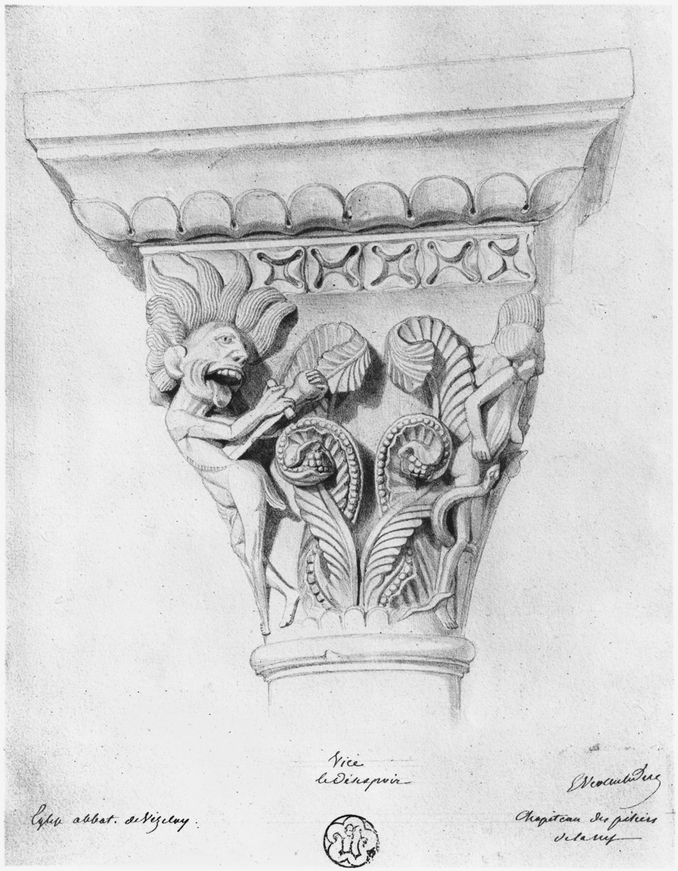 Çaresizliğin kötülüğünü gösteren sermaye, La Madeleine Abbey Kilisesi, Vezelay, Fransa by Eugene Emmanuel Viollet le Duc