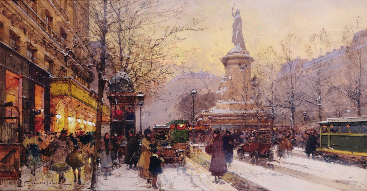 Kış Paris sokak sahnesi by Eugene Galien Laloue