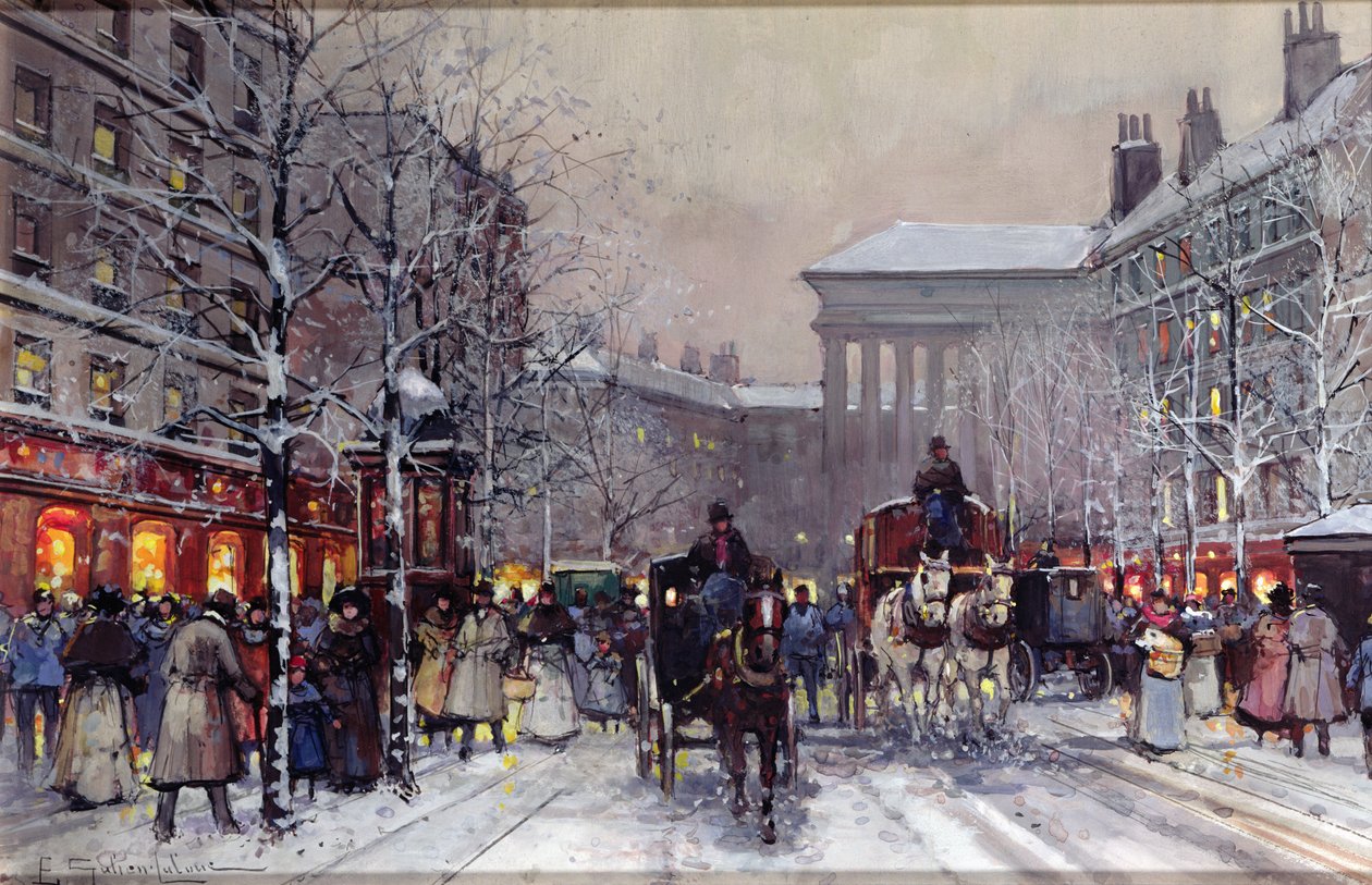 Parisli bir kış manzarası by Eugene Galien Laloue