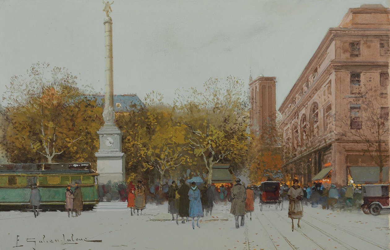 Paris, La Place du Châtelet. by Eugene Galien Laloue
