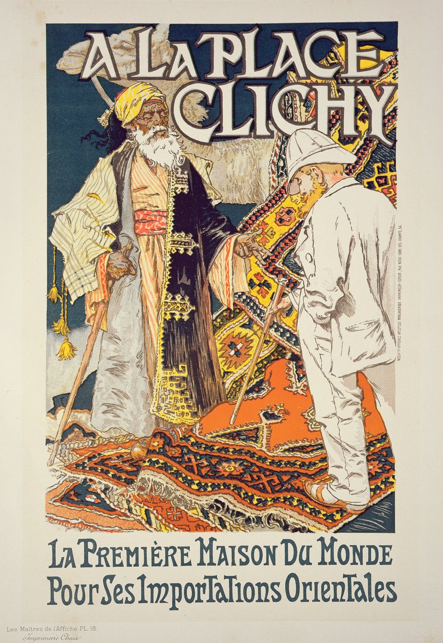 Doğu malları konusunda uzmanlaşmış bir mağaza olan 'A La Place Clichy' reklamını yapan bir posterin çoğaltılması, 1891 by Eugene Grasset