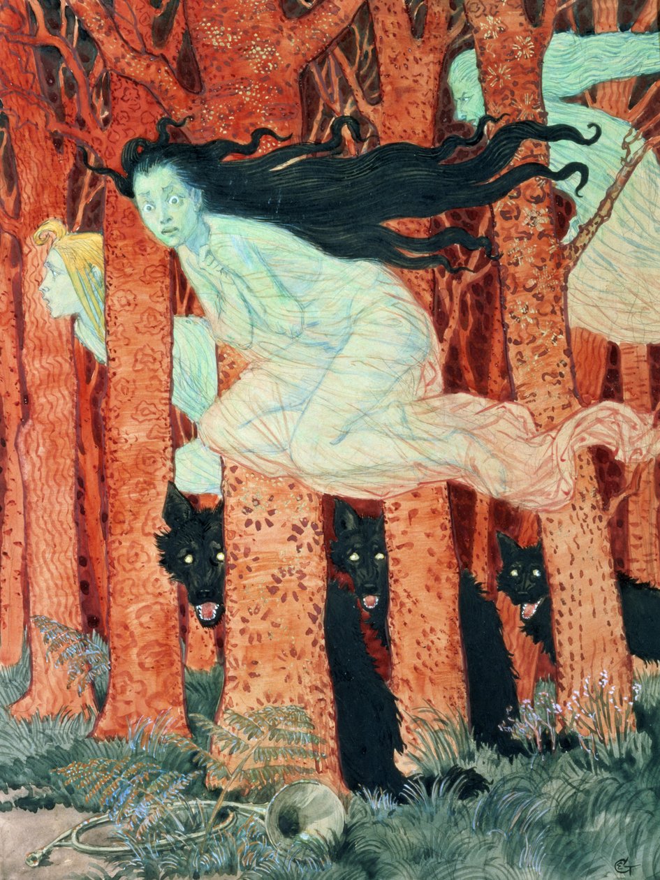 Üç Kadın ve Üç Kurt by Eugene Grasset