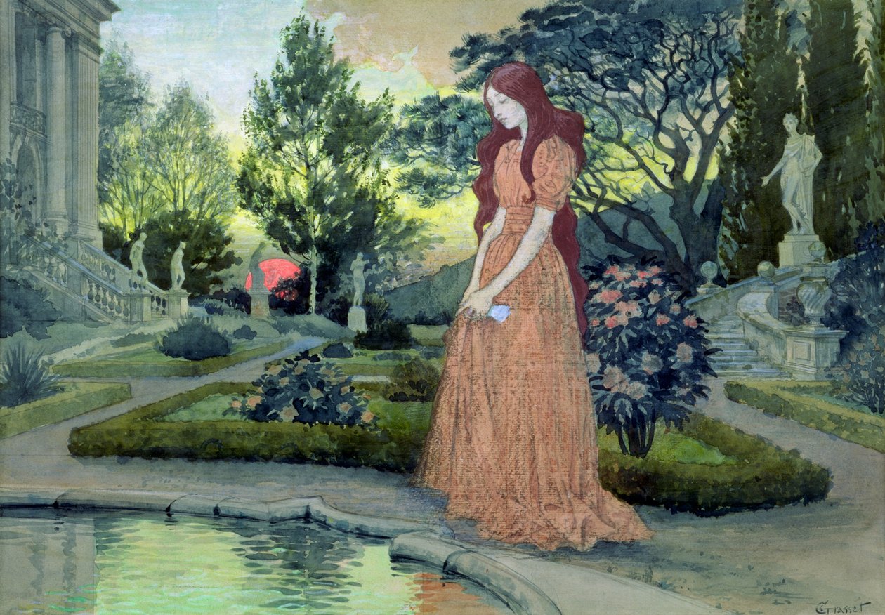 Bir bahçede genç kız by Eugene Grasset