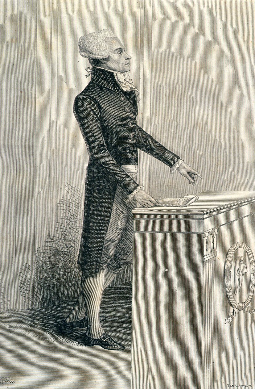 Maximilien de Robespierre (1758-94) Orating, Stephane Pannemaker (1847-1930) tarafından kazınmış by Eugene Joseph Viollat