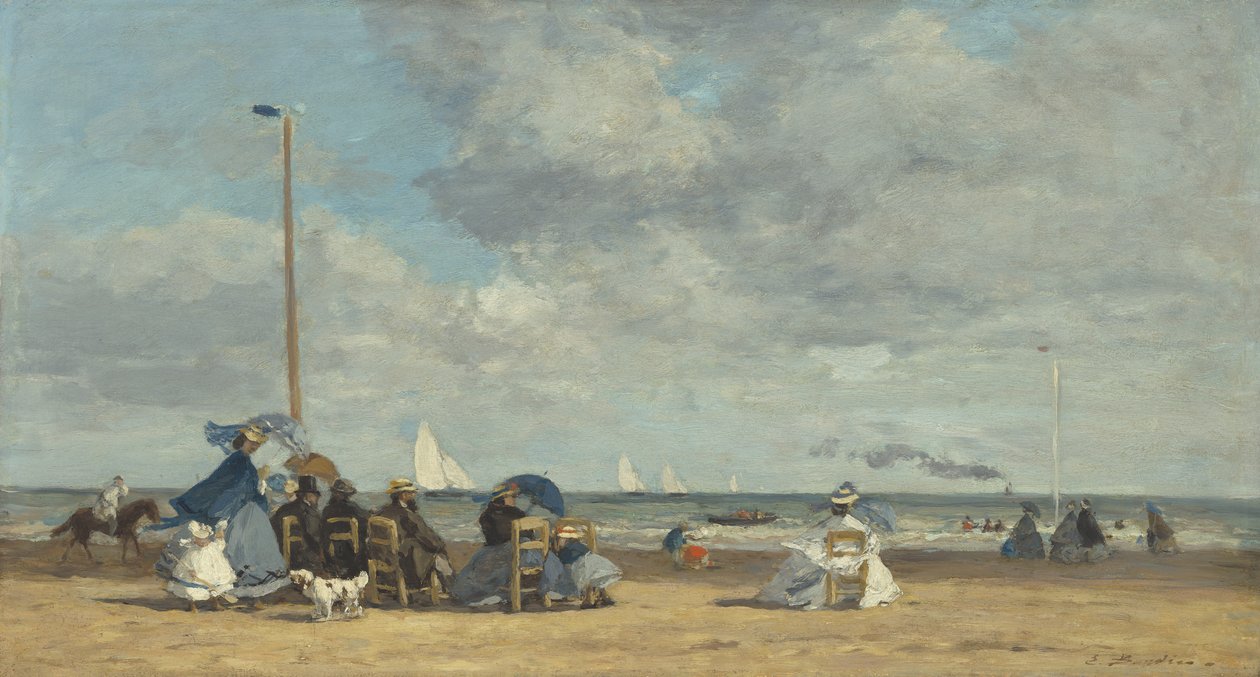Trouville Sahili, 1864-5 (tahta üzerine yağlı boya) by Eugene Louis Boudin