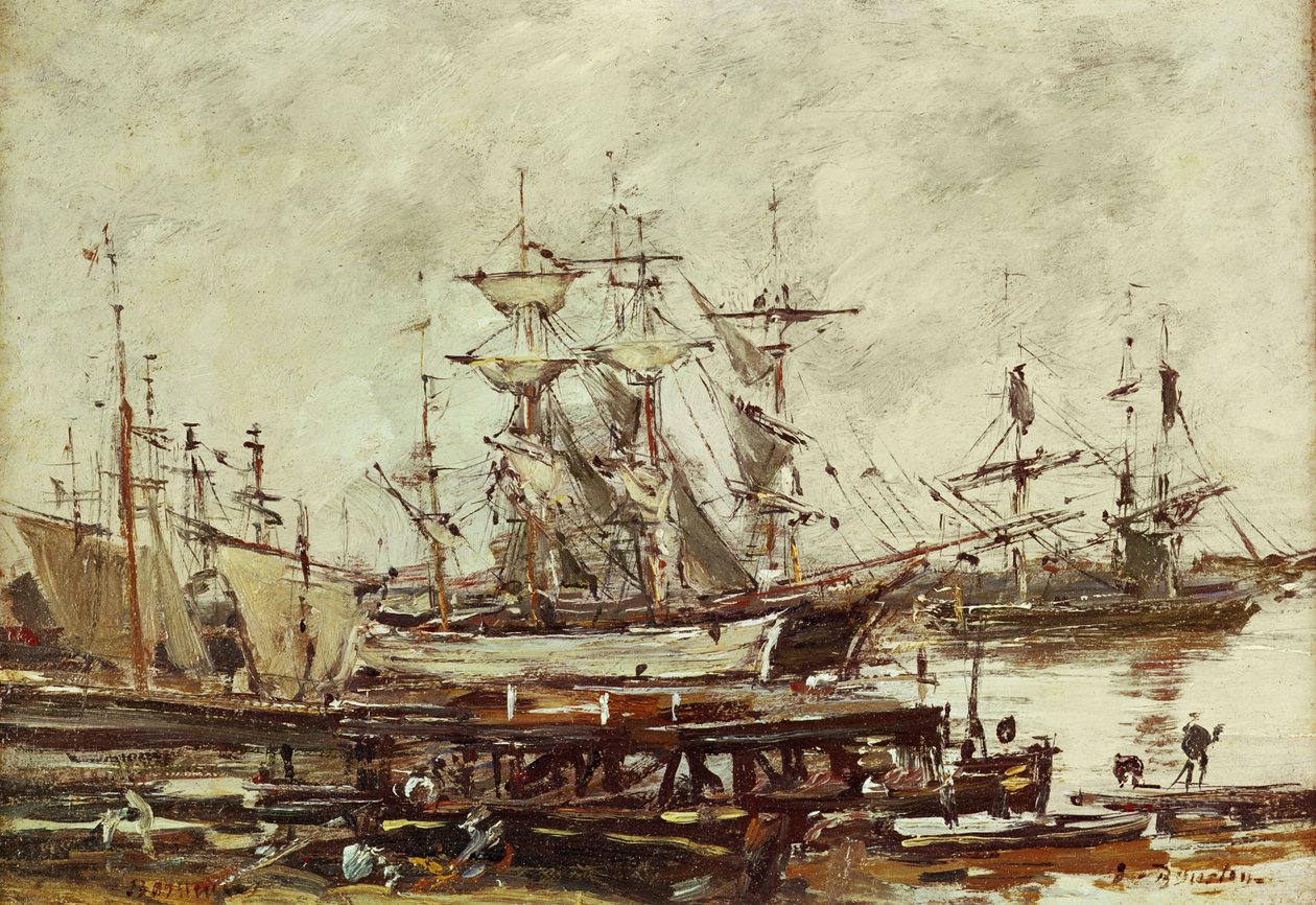 Bordeaux limanında yelkenli gemiler by Eugene Louis Boudin