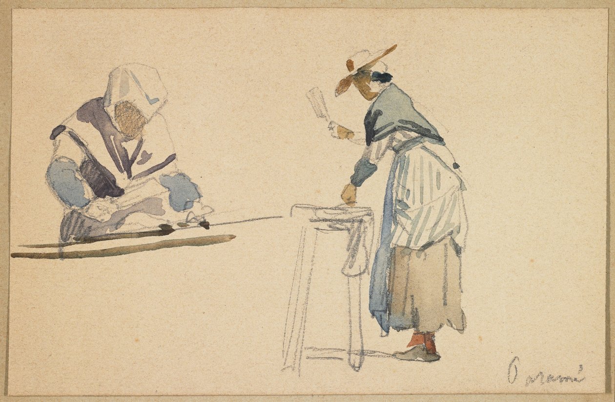 iki çamaşırcı kadın by Eugene Louis Boudin