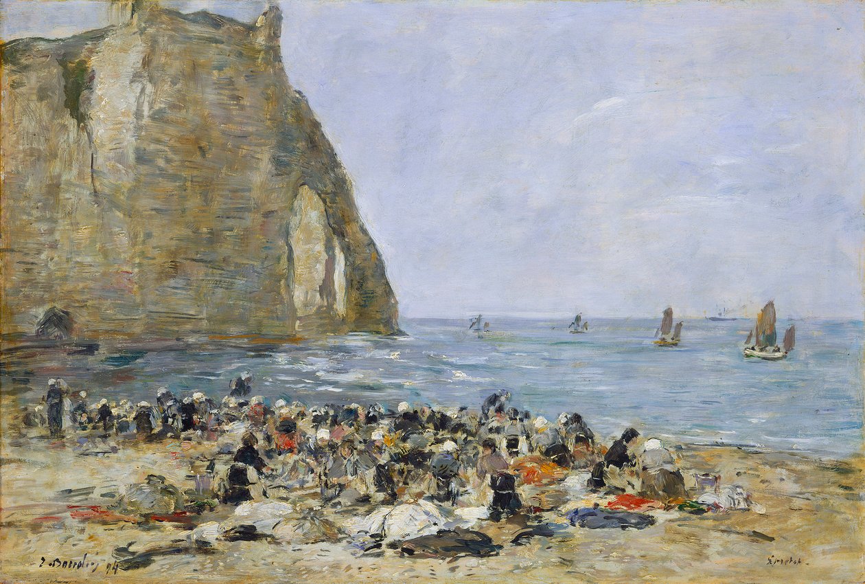 Etretat sahilinde çamaşır yıkayan kadınlar, 1894 (tahta üzerine yağlı boya) by Eugene Louis Boudin