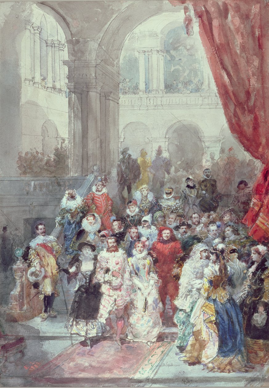 Sagan Prensesi tarafından verilen bir kostüm balosu için çalışma, 1883 (kağıt üzerinde beyaz ile yükseltilmiş grafit alt çizimli wc) by Eugene Louis Lami