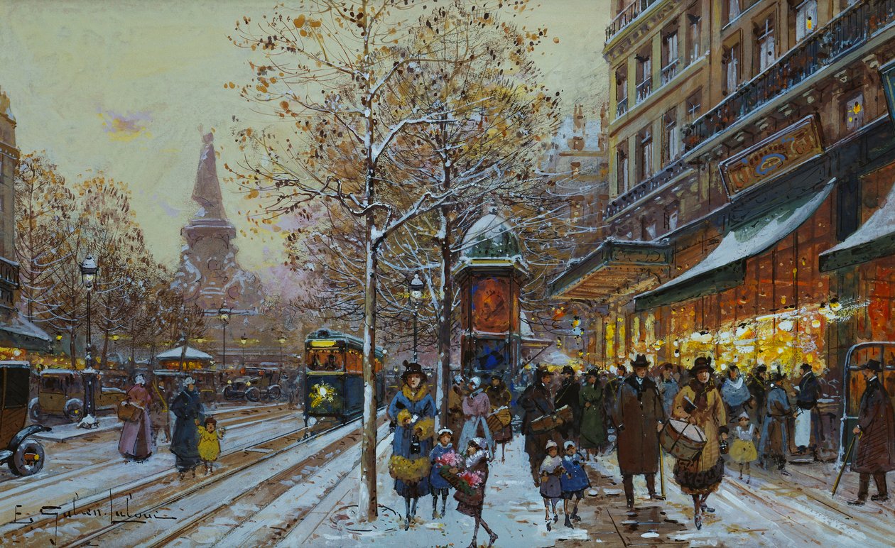 Place de la Republique, Paris (kağıt üzerinde kömür ve gövde rengi) by Eugene Galien Laloue
