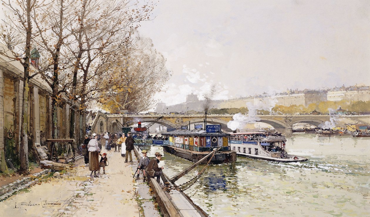 Seine Nehri üzerindeki mavnalar by Eugene Galien Laloue