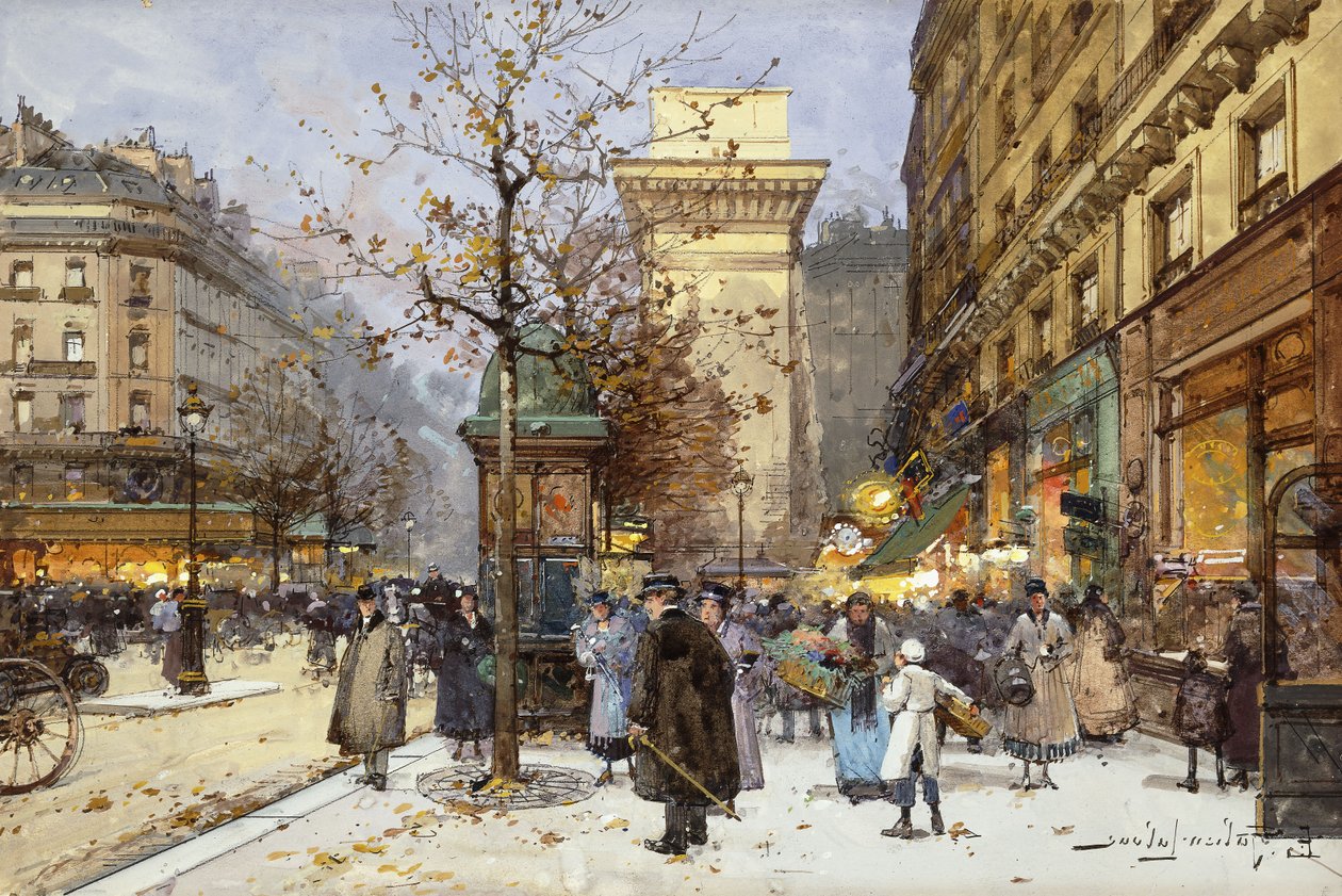 Alacakaranlıkta Le Boulevard St. Denis üzerindeki rakamlar by Eugene Galien Laloue