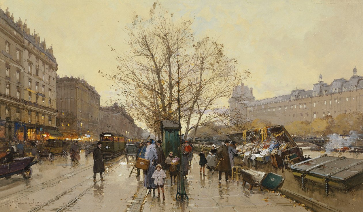 Paris Rıhtımları; Les Quais ve Paris by Eugene Galien Laloue