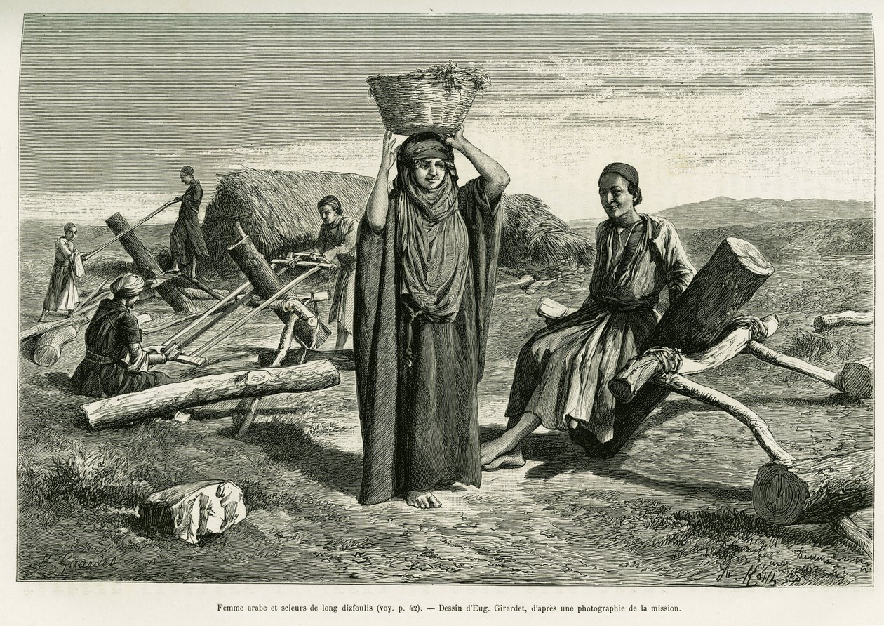 Arap kadını ve uzun on faulis testeresi. A Suse hikayesini göstermek için Eugene Girardet tarafından yapılan gravür by Eugene Alexis Girardet