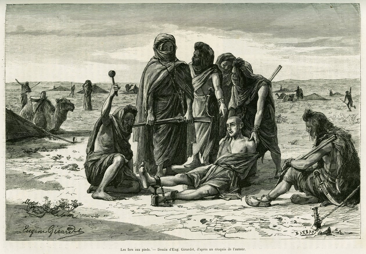Ayakta gidecek. Eugene Girardet tarafından, Cinq mois chez les moures nomades du Sahara occidental hikayesini göstermek için, 1887