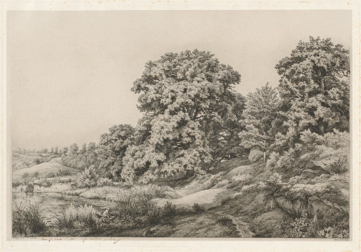 Gölet yakınında Oaks, 1852. by Eugene Bléry