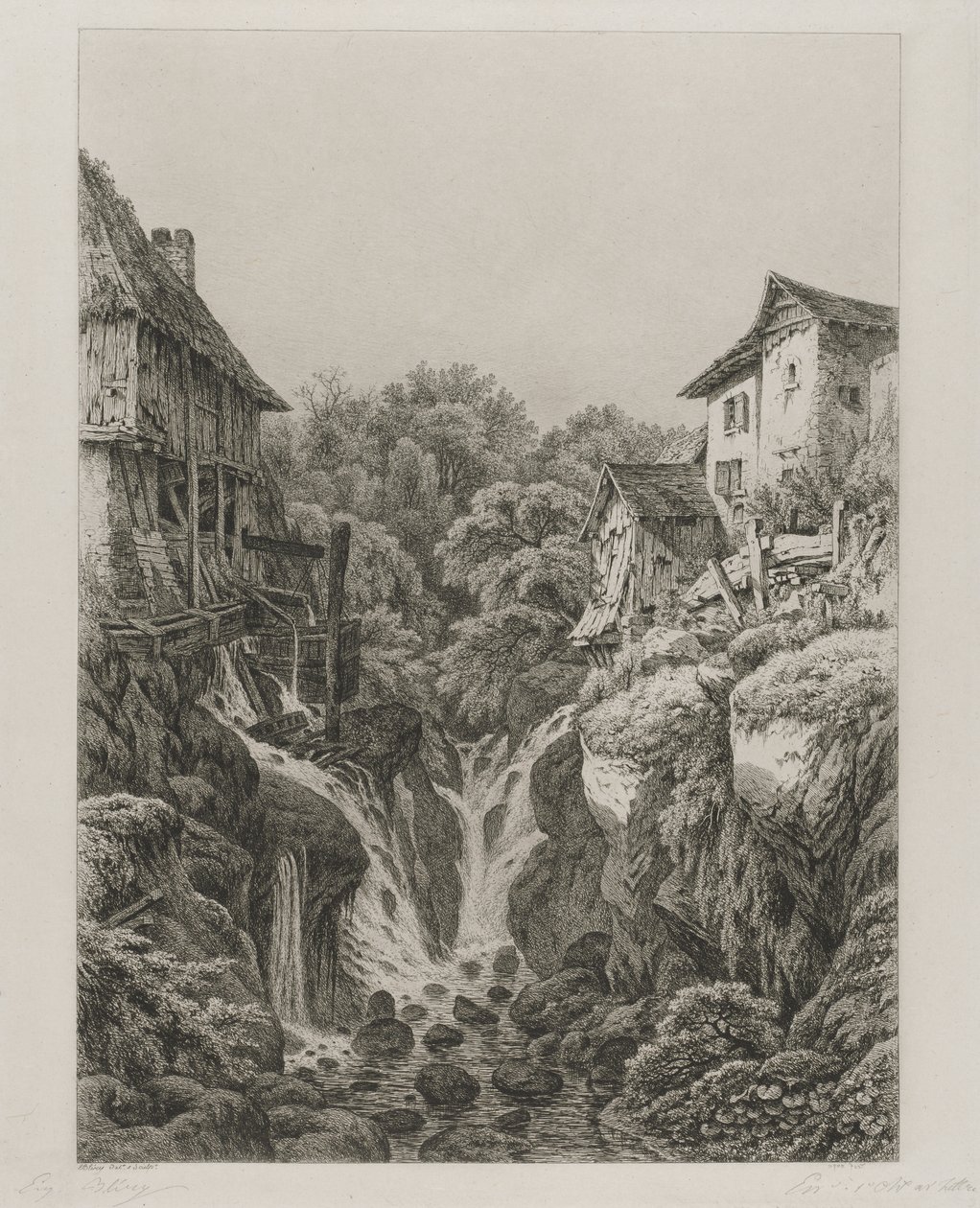 Aix-les-Bains yakınlarındaki Grésy Değirmeni ve Şelalesi by Eugene Bléry