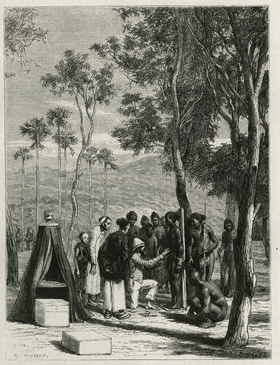 Dr. Harmand, yerli Khas, a Attopeu (Laos) üzerinde antropolojik bir ölçüm yürütüyor, Eugene Burnand