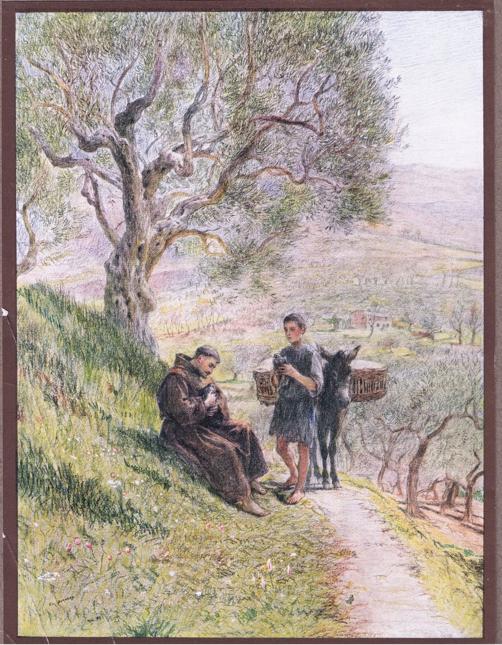 Aziz Francis vahşi Kaplumbağa Güvercinlerini evcilleştirir, 1919 by Eugene Burnand