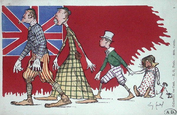 İngiliz Bir Ailenin Karikatürüyle Kartpostal by Eugene Cadel