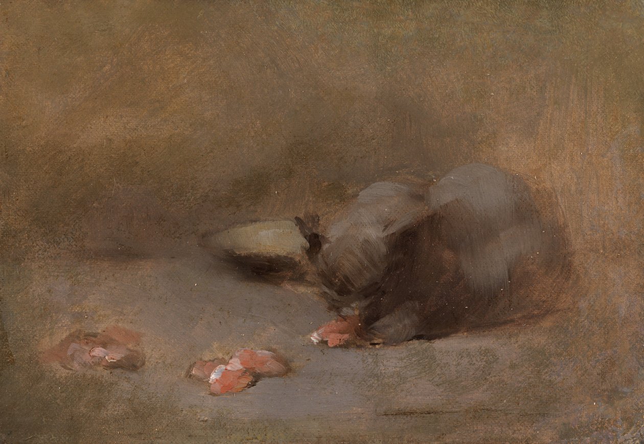 Chat Mangeant (Gemiye serilmiş tuval üzerine yağlıboya) by Eugène Carrière