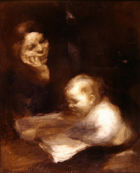 Anne ve Çocuk okuması (tuval üzerine yağlı boya) by Eugène Carrière