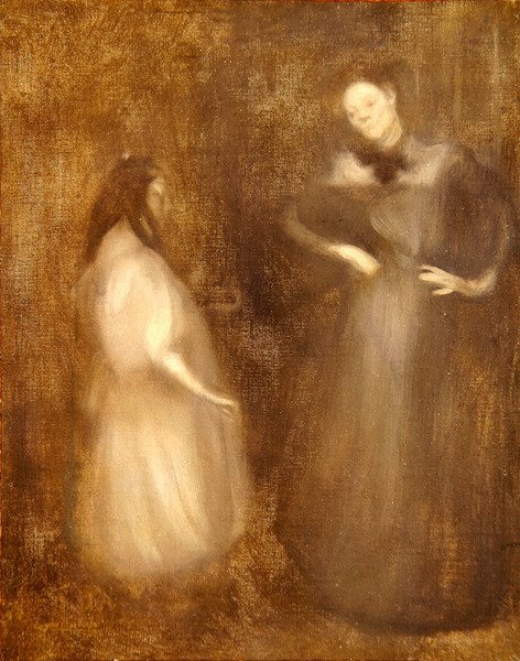 Anne ve kızı, keman dersi (tuval üzerine yağlı boya) by Eugène Carrière