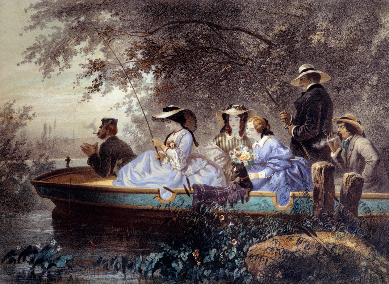 Aile ile bir Pazar, nehirde balık tutma Eugene Guerard (1821-1866) tarafından Litografi 19. yüzyıl Paris, Musee Carnavalet by Eugene Charles Francois Guerard