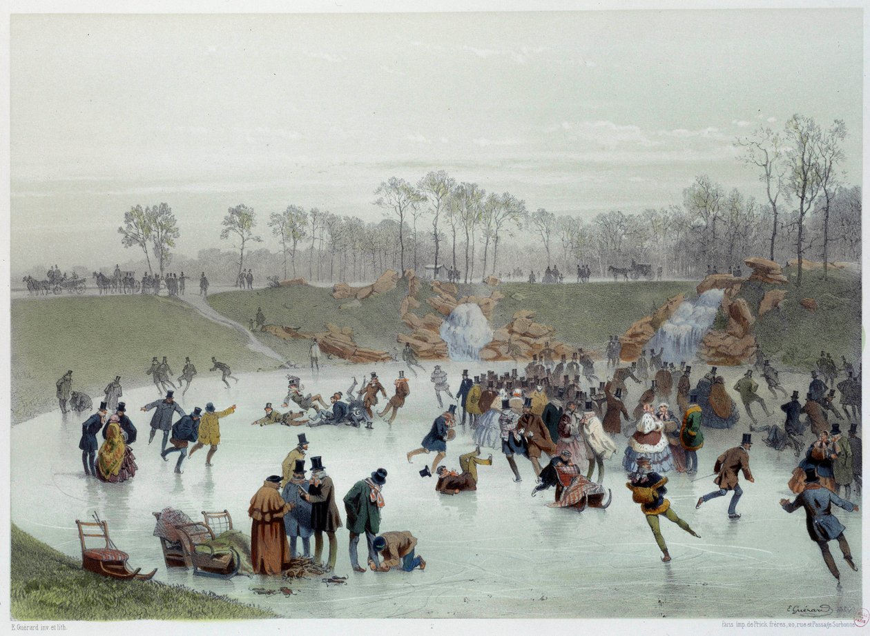 Eugene Guerard tarafından Bois de Boulogne Lithograph içinde patenciler by Eugene Charles Francois Guerard