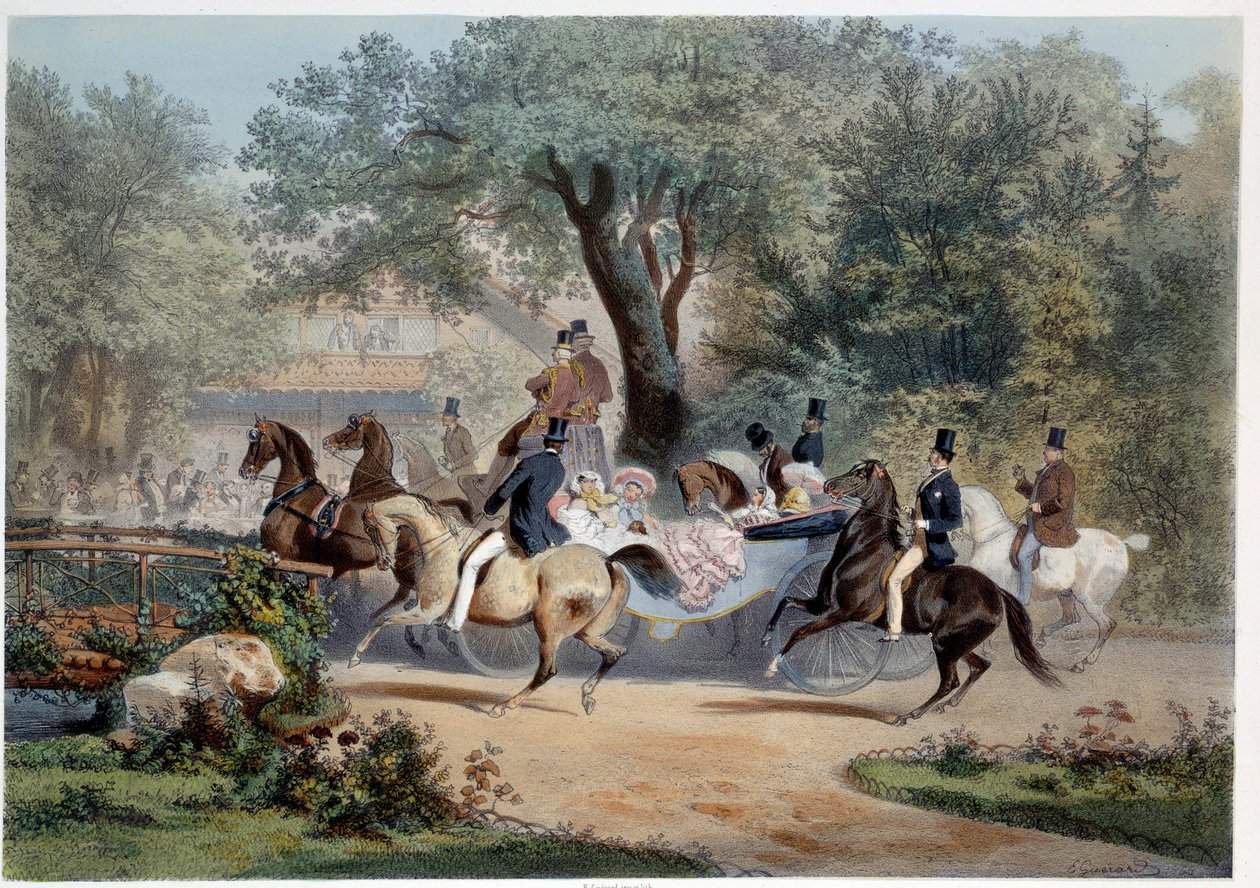 Sahne de Promenade au Ön Katalanca (Ön Katalanca) à Paris Taşbaskısı Eugene Guerard (1821-1866) 19. yüzyıl Paris, Musee Carnavalet by Eugene Charles Francois Guerard