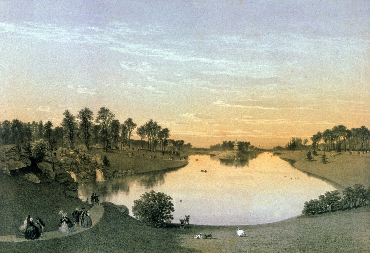 Bois de Boulogne Gölü, 1860 dolayları (gravür) by Eugene Ciceri