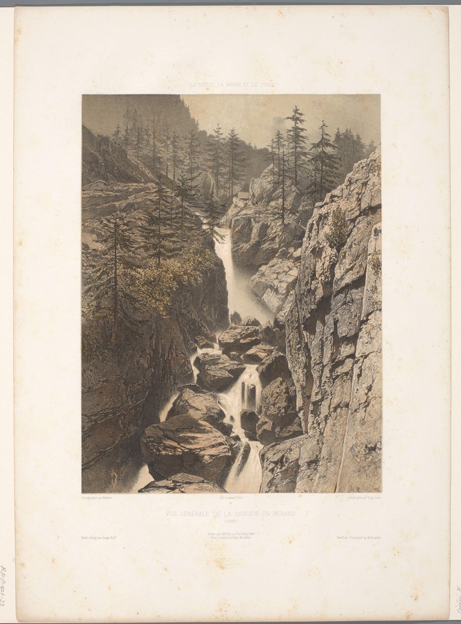 Zicht op de Bérard-waterval Cascade de Bérard'ın genel görünümü (nesne üzerine başlık) Gezichten in Zwitserland, Savoye en Tirol (dizi başlığı) İsviçre, Savoy ve Tirol (nesne üzerine dizi başlığı) by Eugene Ciceri