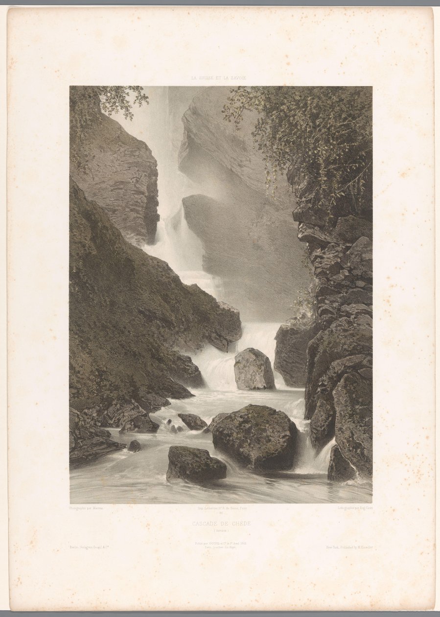 Chède şelalesinin görünümü Cascade de Chède (nesne üzerindeki başlık) La Suisse et la Savoie (dizi başlığı) İsviçre ve Savoy'daki görüntüler (nesne üzerindeki dizi başlığı) by Eugene Ciceri